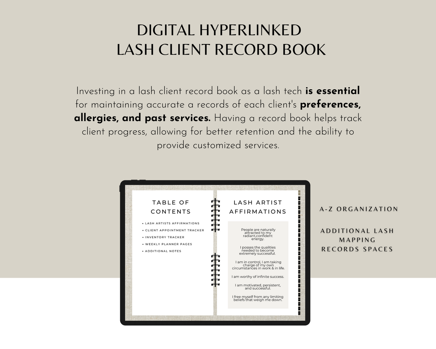 Client Record Book Eyelashes, Modern Lash Client Information Book, Instant Download, GoodNotes Compatible, Instant Download, Consent forms included