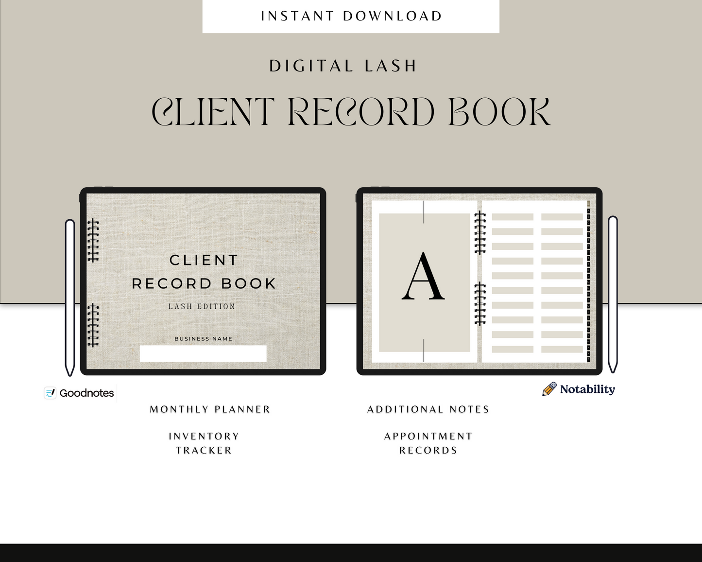 Client Record Book Eyelashes, Modern Lash Client Information Book, Instant Download, GoodNotes Compatible, Instant Download, Consent forms included