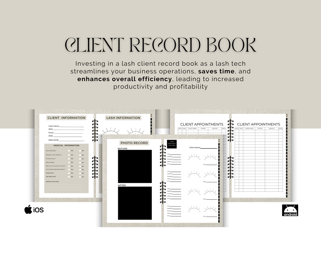Client Record Book Eyelashes, Modern Lash Client Information Book, Instant Download, Consent forms included