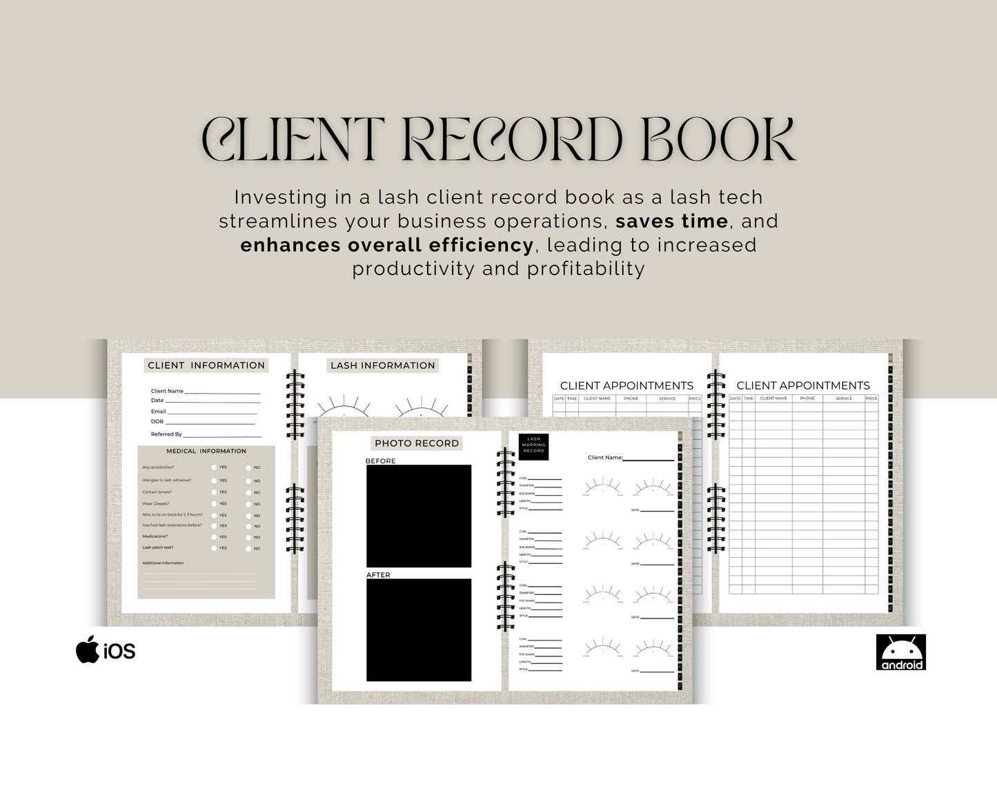 Client Record Book Eyelashes, Modern Lash Client Information Book, Instant Download, GoodNotes Compatible, Instant Download, Consent forms included