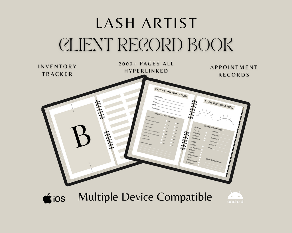 Client Record Book Eyelashes, Modern Lash Client Information Book, Instant Download, Consent forms included