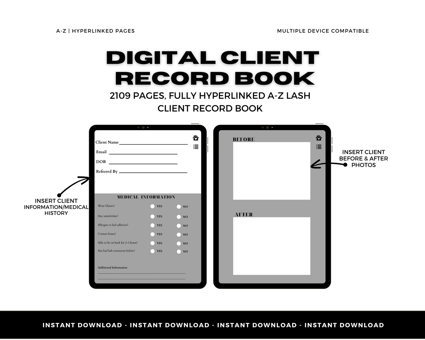 Client Information Record Book, 2,109 Paged Digital client record book with hyperlinked tabs