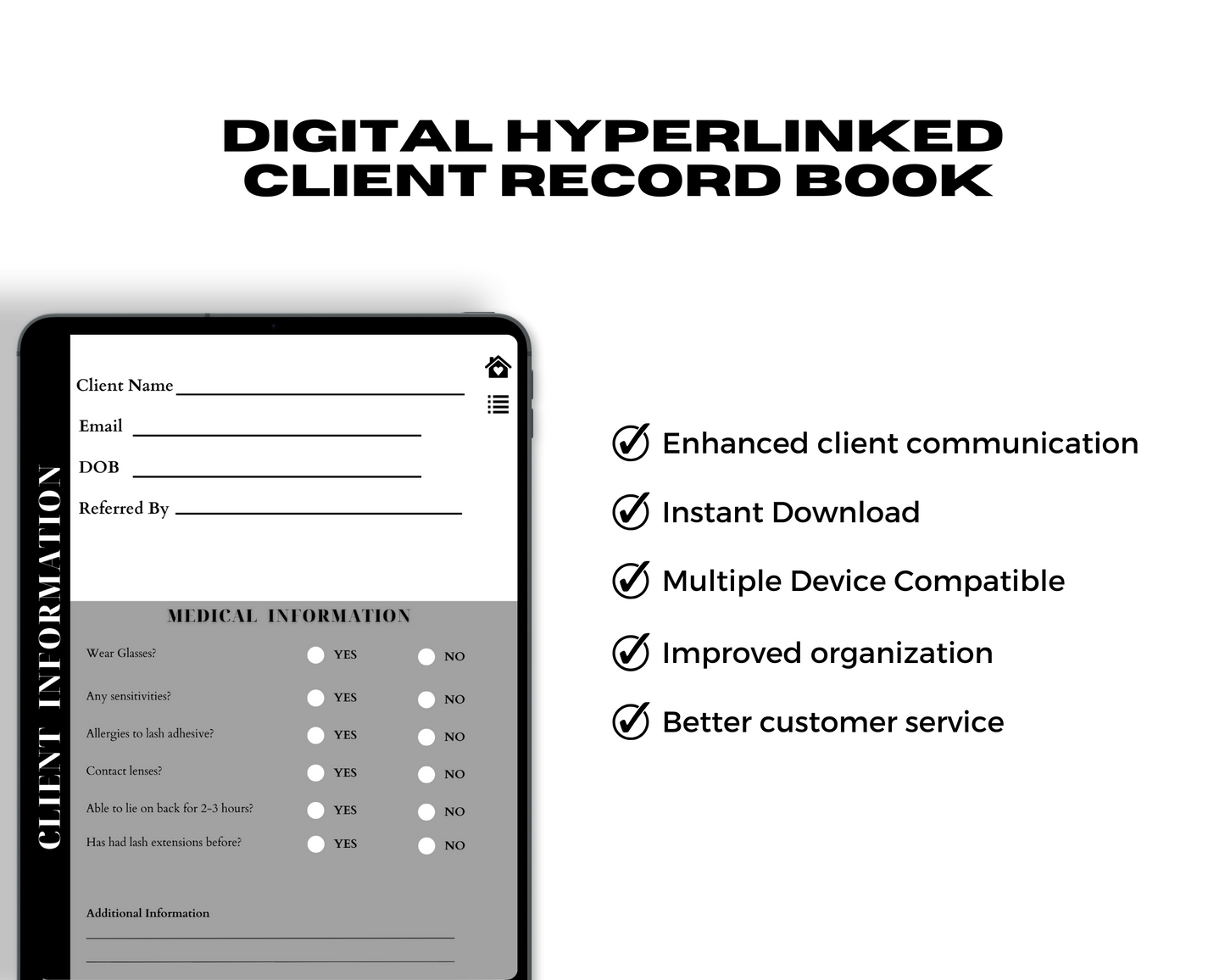 Client Information Record Book, 2,109 Paged Digital client record book with hyperlinked tabs