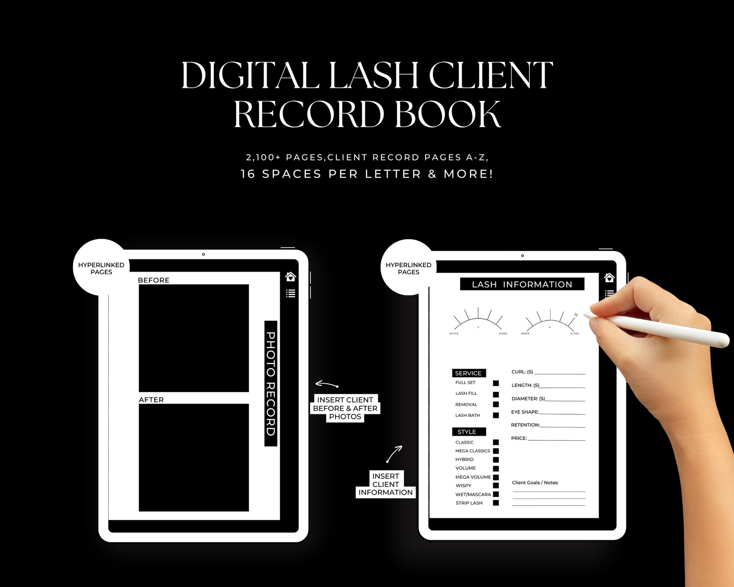 Deluxe Edition, Lash Artist Appointment Book, Fully Hyperlinked Lash Record Book & Lash Client Loyalty Cards