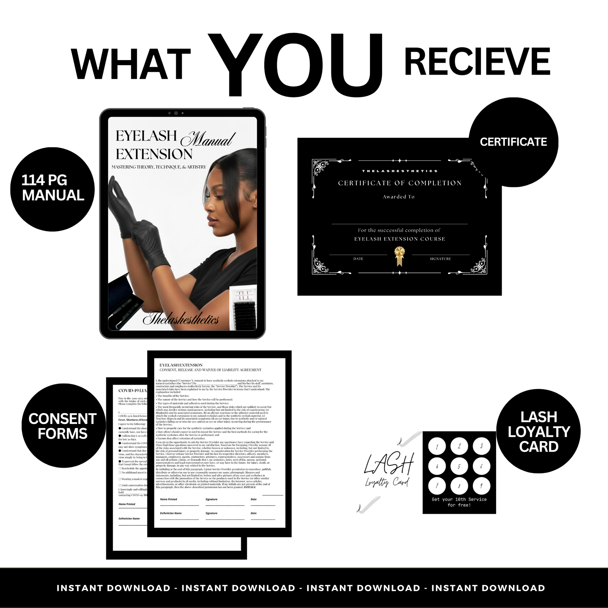 Training manual pages showing lash application techniques and methods
