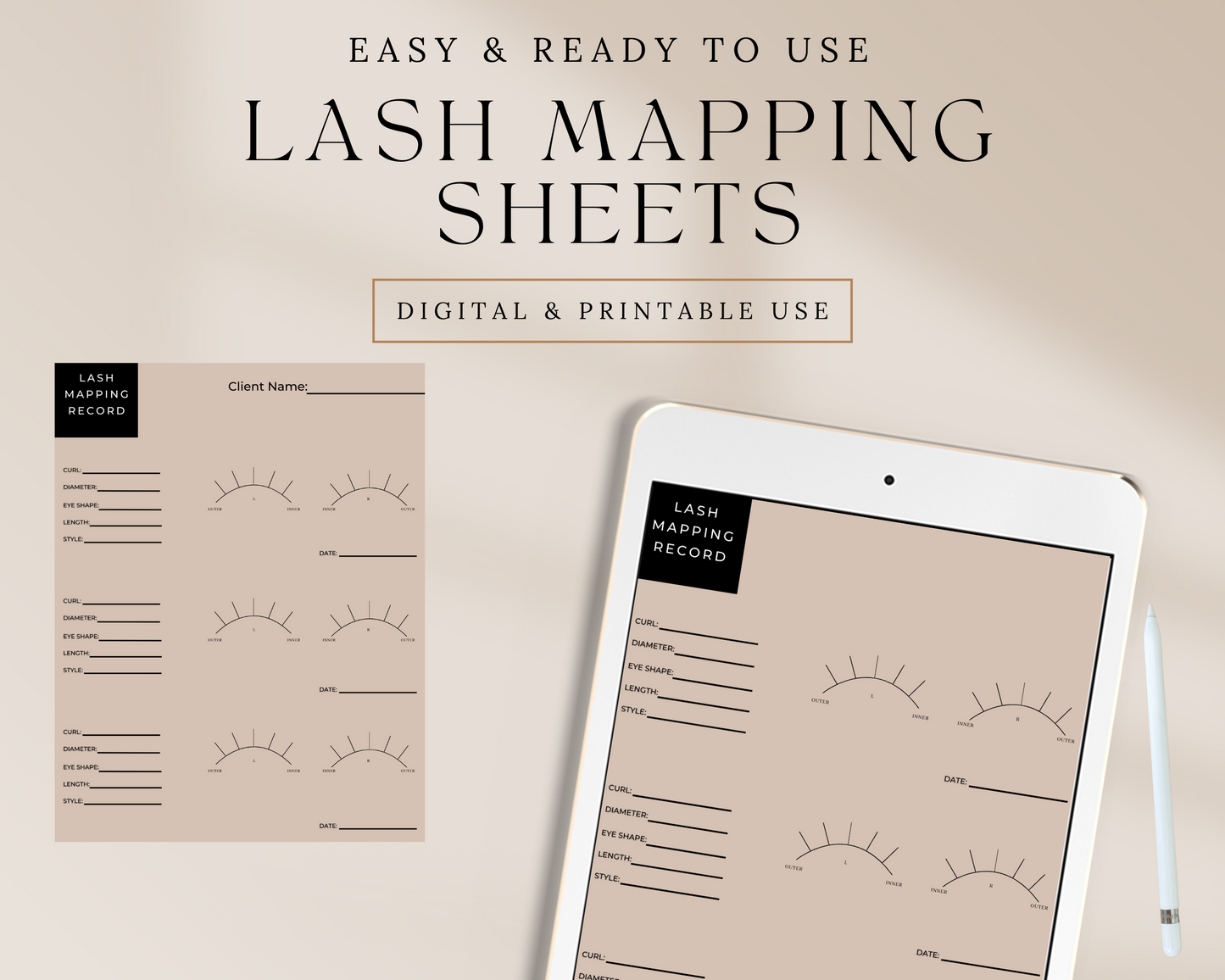 Lash Mapping Record Sheets, Digital and Printable Use, Record Custom Lash Maps