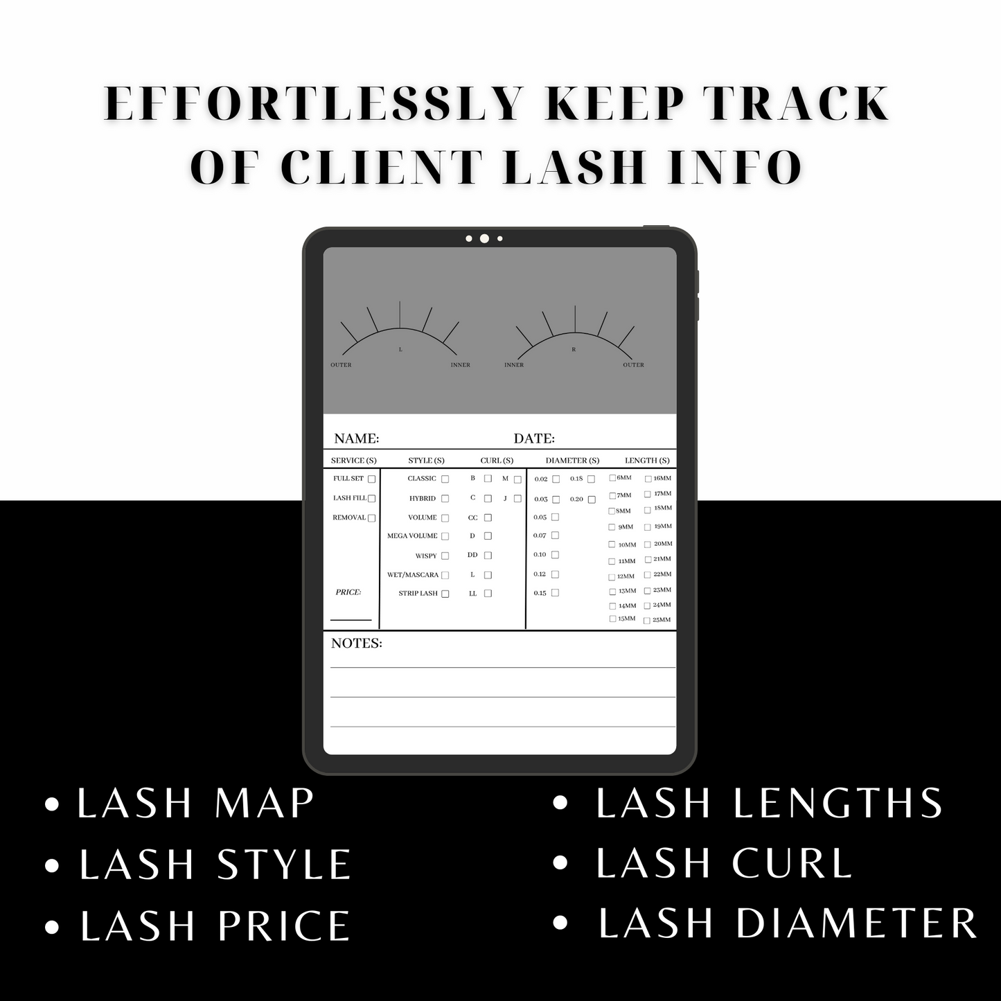 Digital Lash Client Record Books, Client Information Card