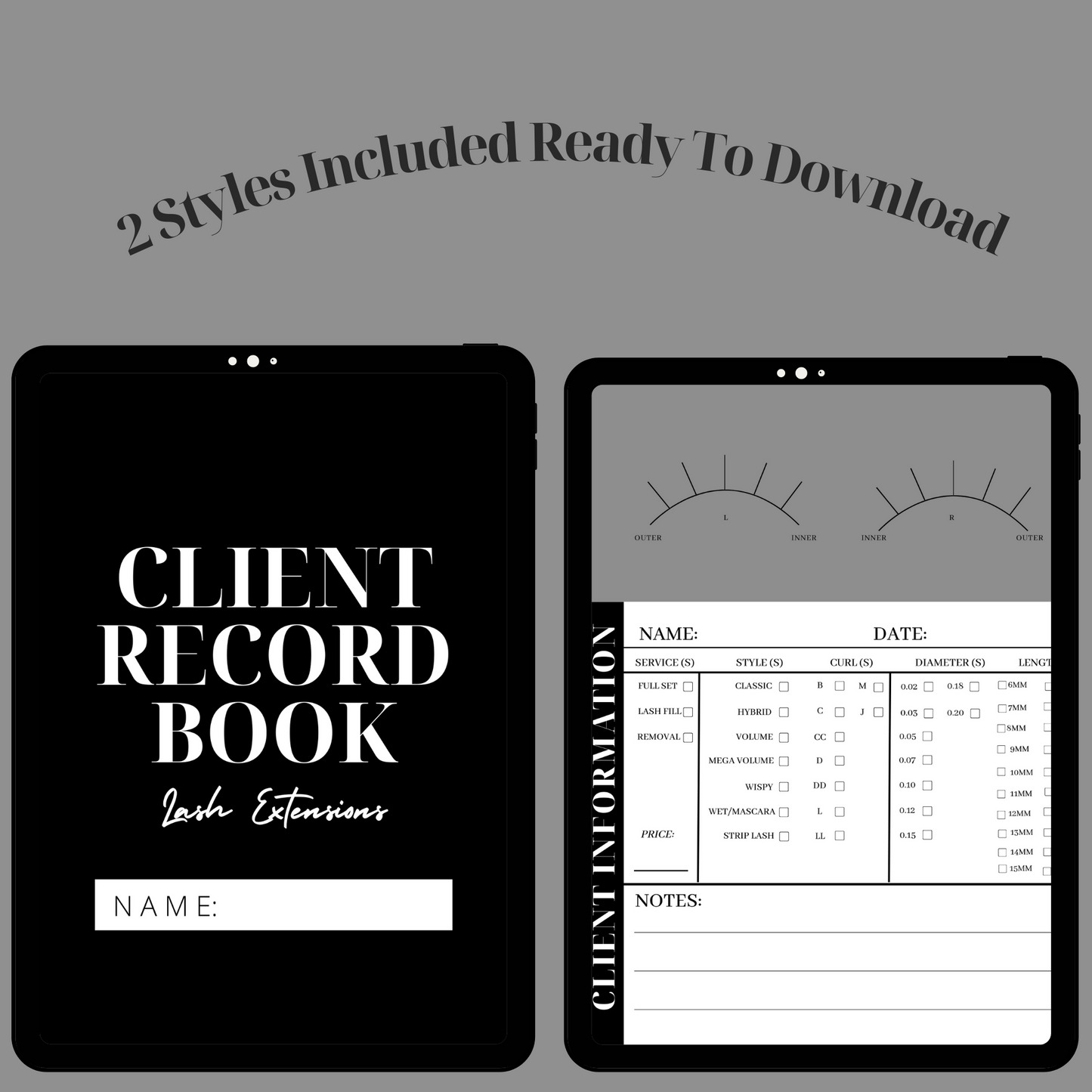 Digital Lash Client Record Books, Client Information Card