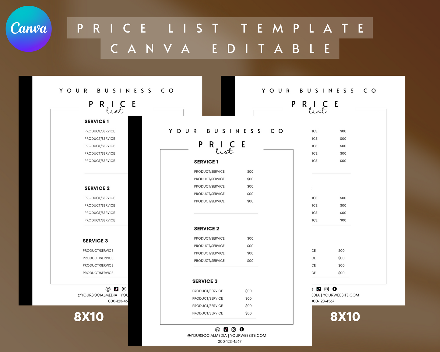 DIY Price List Template Editable | 6 Canva Templates for Lash Artist Beauty Salon Nail Makeup Hair Stylist, Printable Bundle Price List