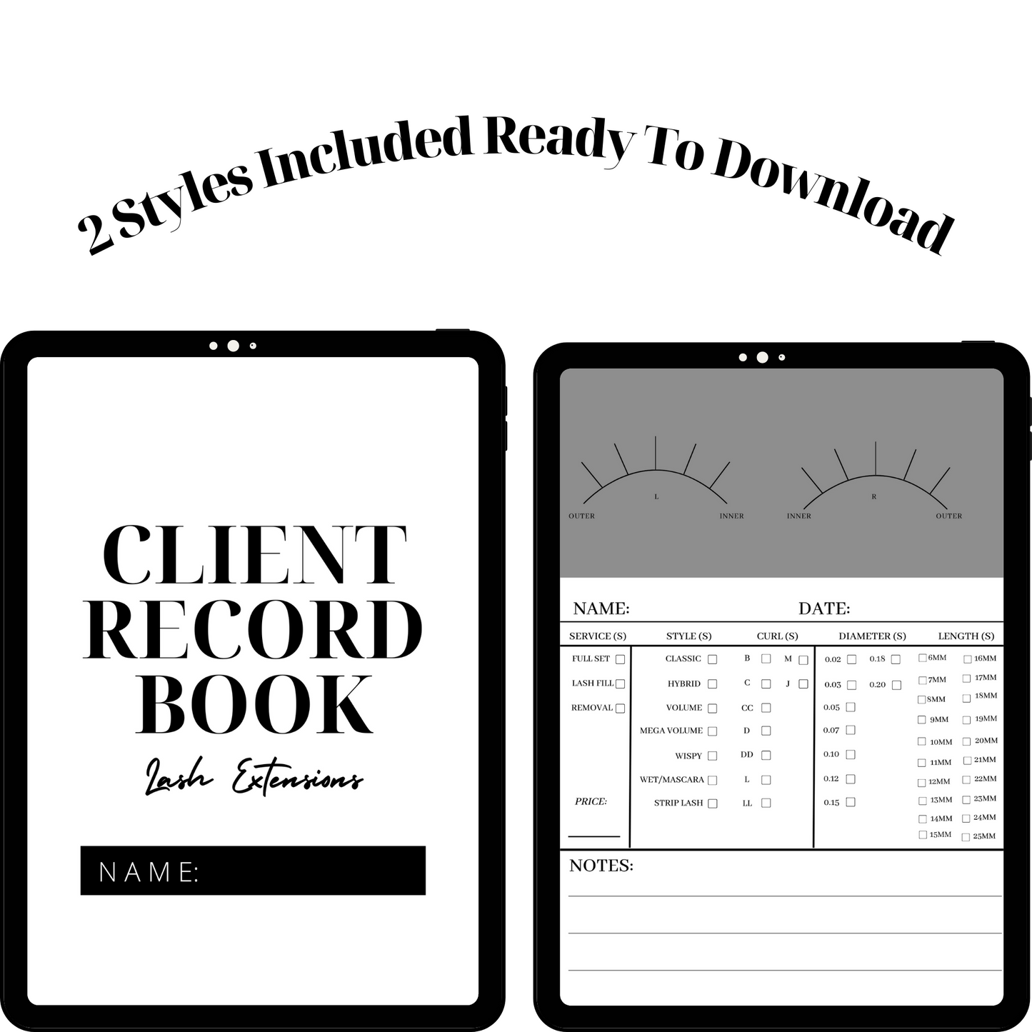 Digital Lash Client Record Books, Client Information Card