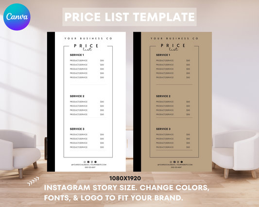 DIY Price List Template Editable | 6 Canva Templates for Lash Artist Beauty Salon Nail Makeup Hair Stylist, Printable Bundle Price List