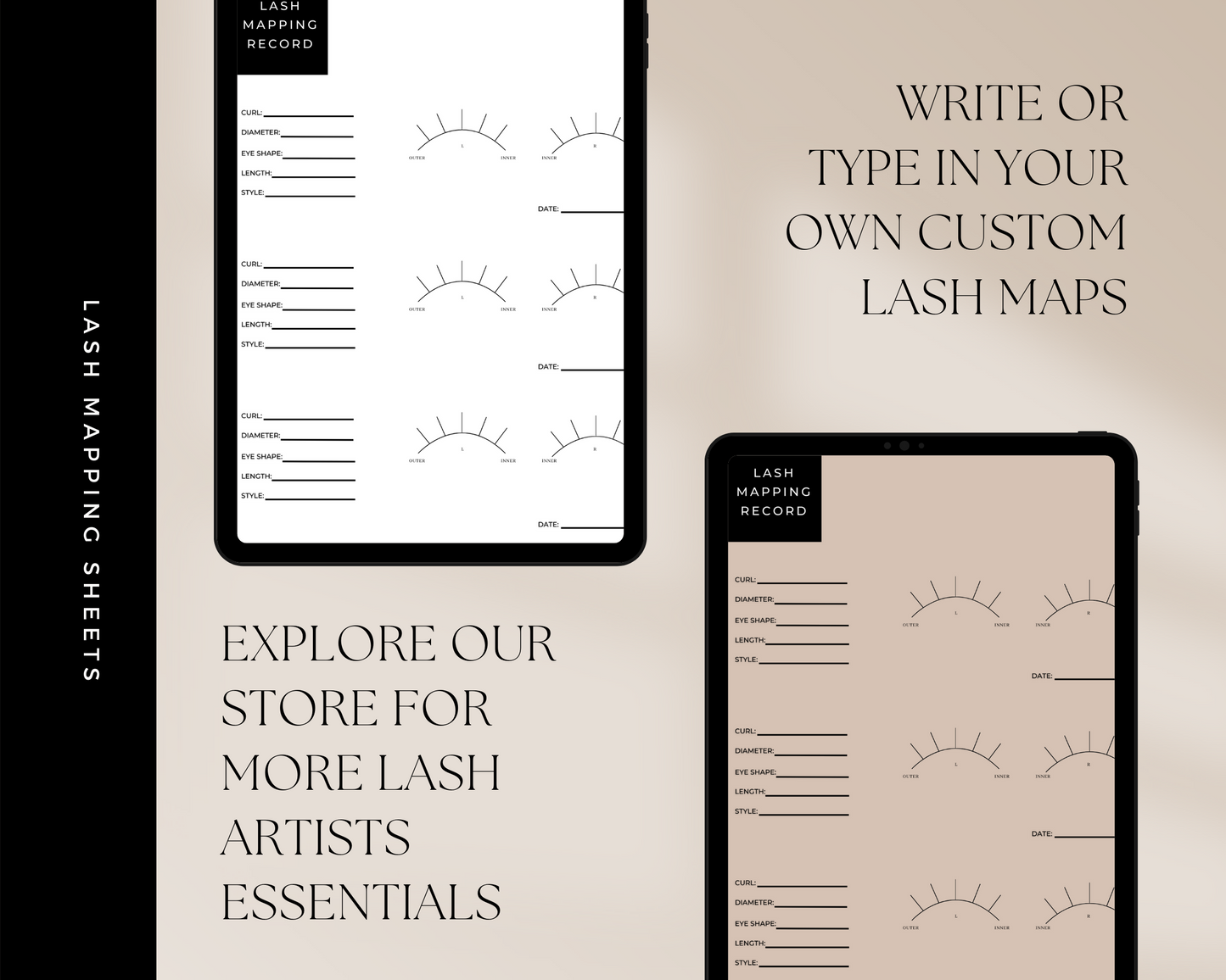 Lash Mapping Record Sheets, Digital and Printable Use, Record Custom Lash Maps