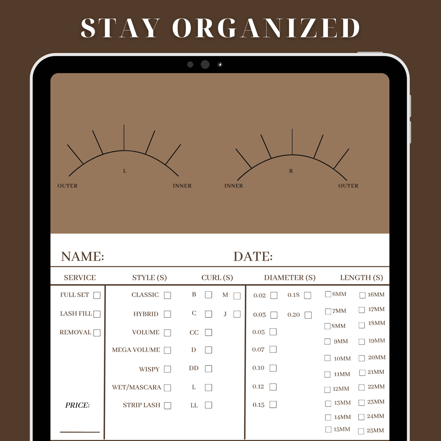 Digital Lash Client Record Books, Client Information Card