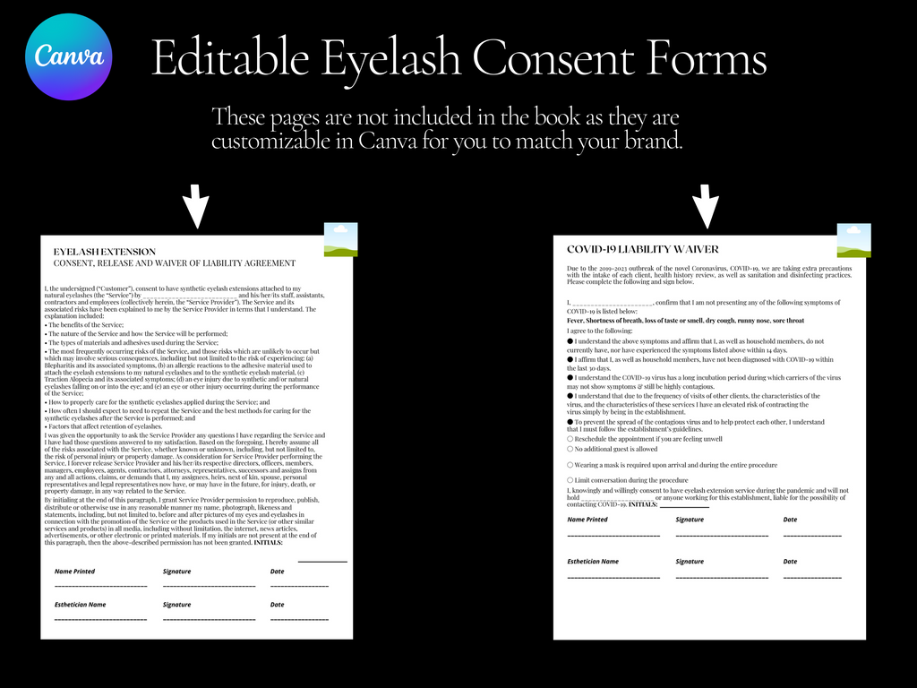 Client Record Book Eyelashes, Modern Lash Client Information Book, Instant Download, Consent forms included