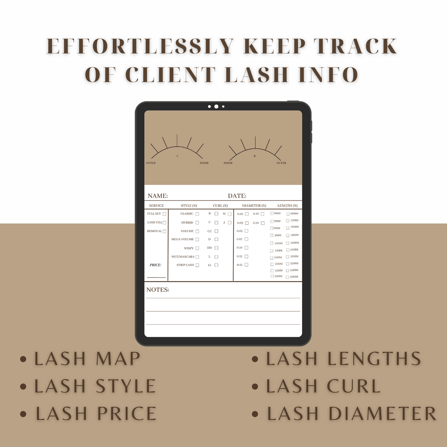 Digital Lash Client Record Books, Client Information Card