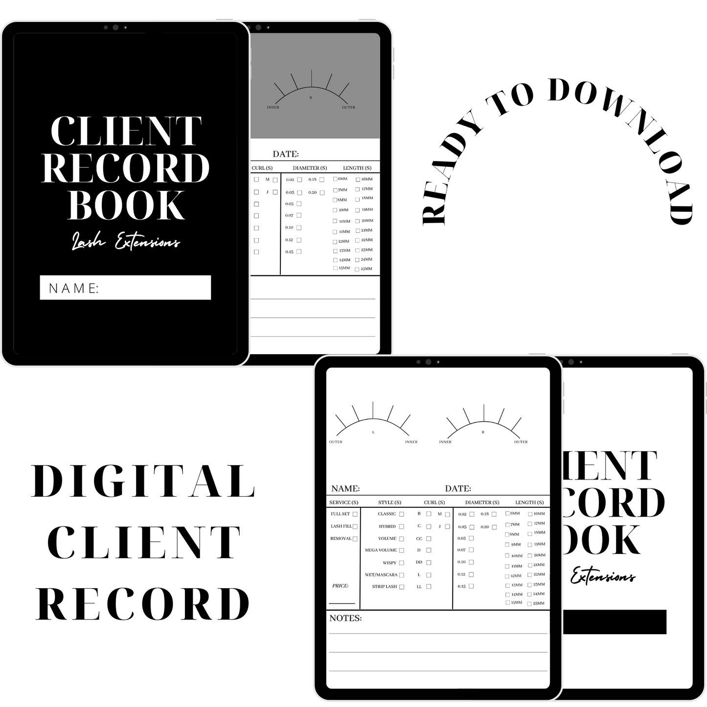 Digital Lash Client Record Books, Client Information Card
