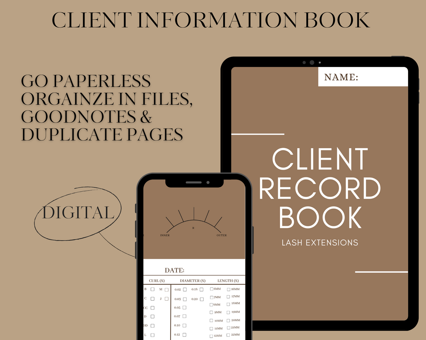 Digital Lash Client Record Books, Client Information Card